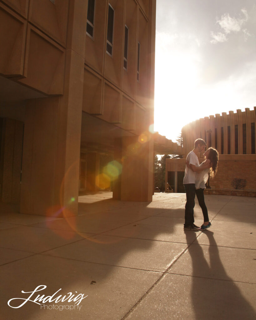 Couples photoshoot on University of Wyoming campus in Laramie Wyoming